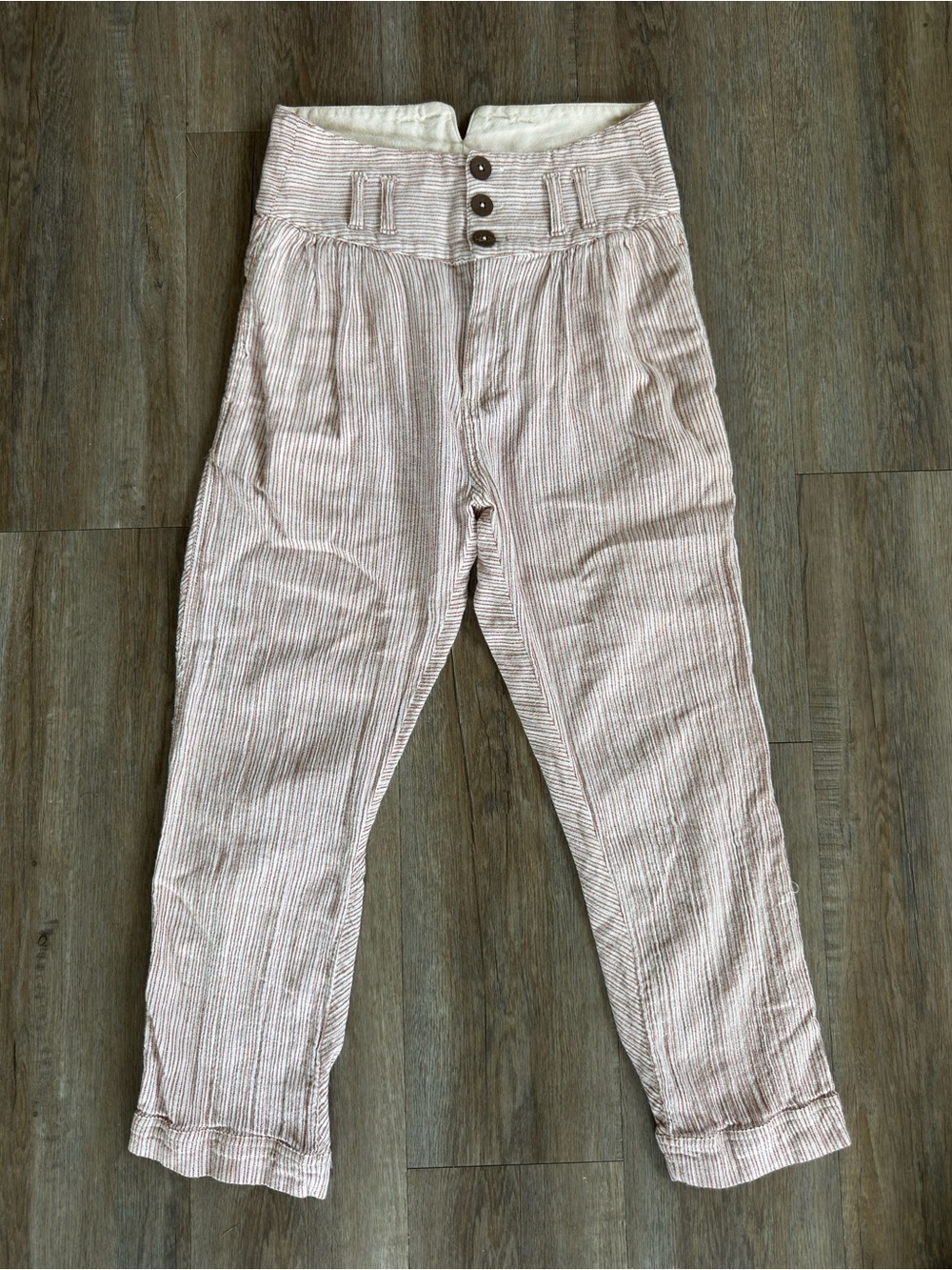 Free People Cream Pinstripe Cropped Corduroy Pants